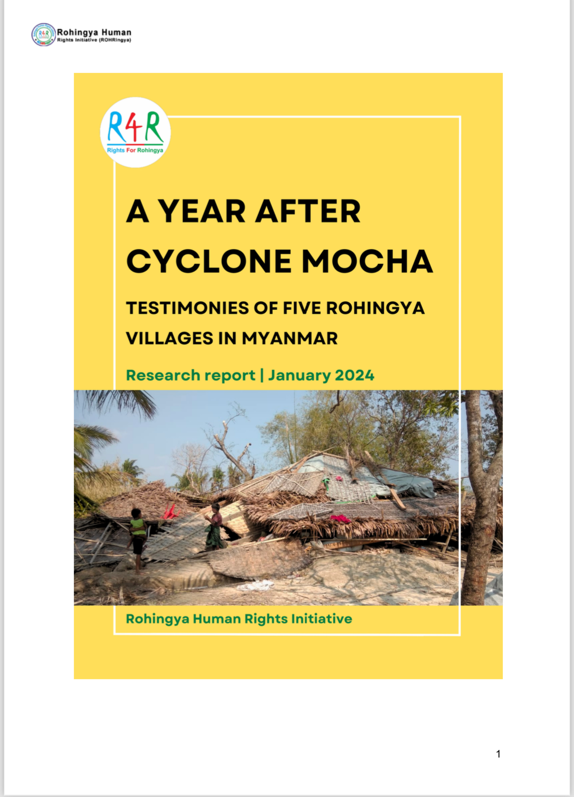A YEAR AFTER MOCHA:  TESTIMONIES OF FIVE ROHINGYA VILLAGES IN MYANMAR