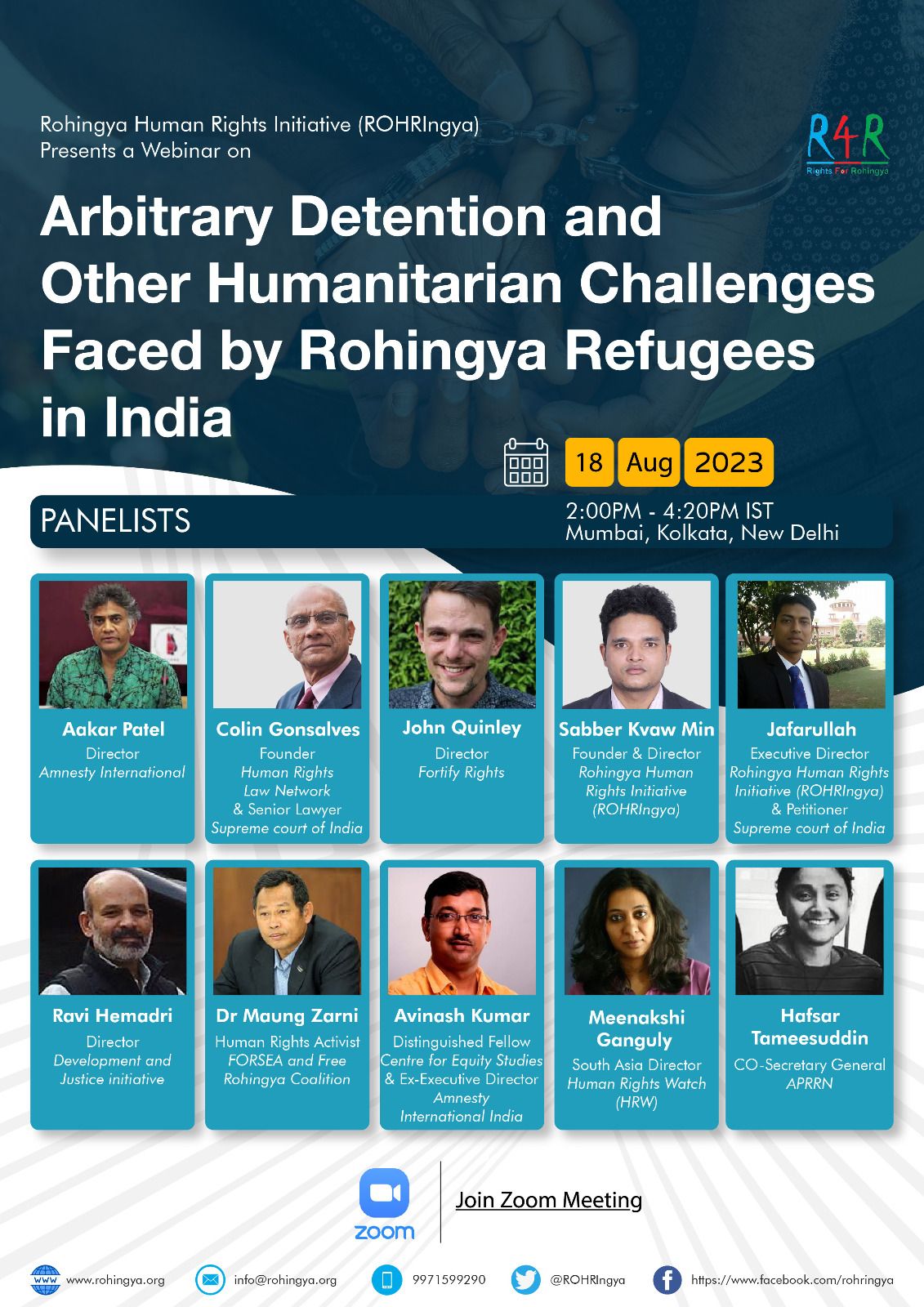 Detention and other Humanitarian Challenges Faced by Rohingya Refugees”in India on the 18 Aug 2023